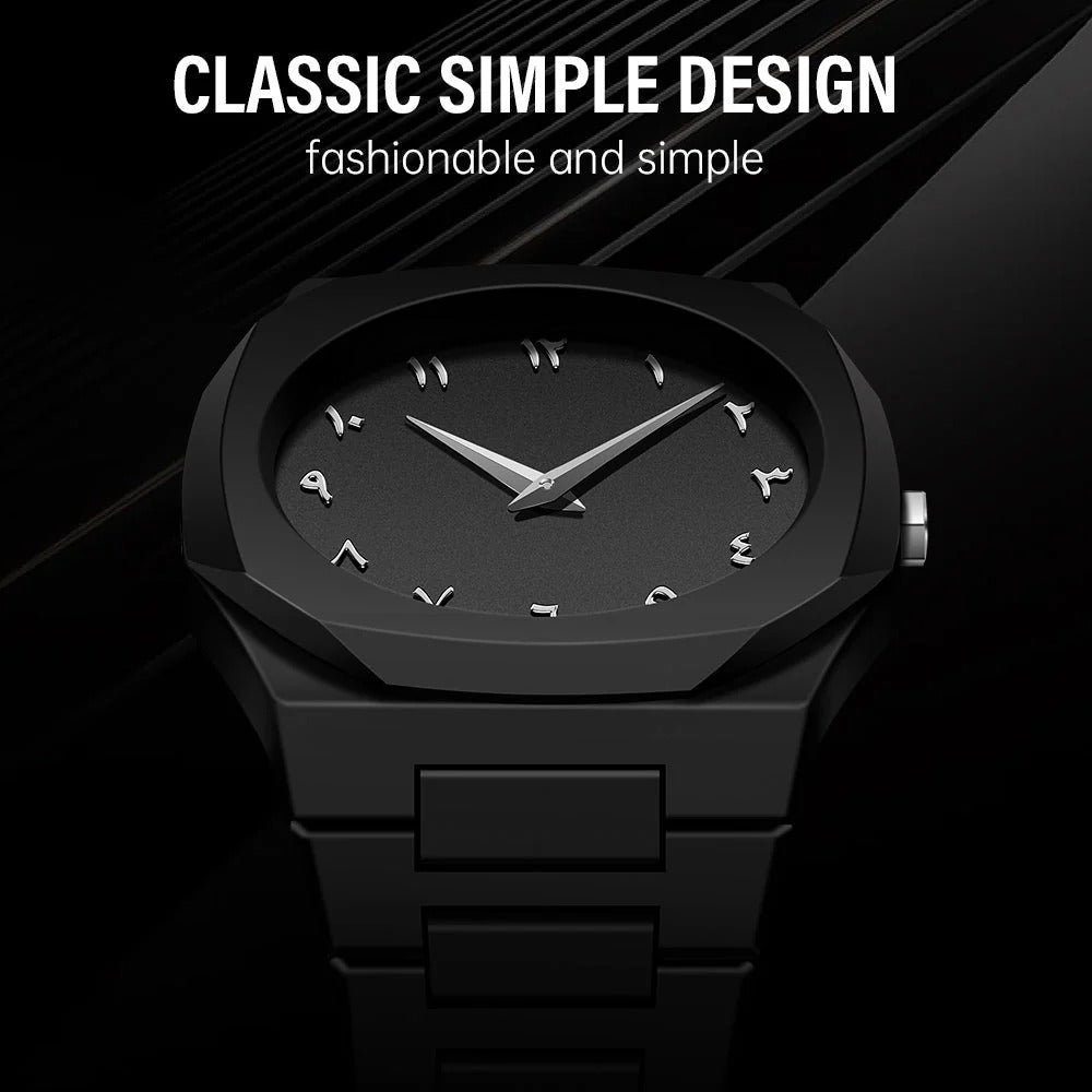 Noiraq™ Stainless Steel Arabic Matt Black Watch | Limited Edition