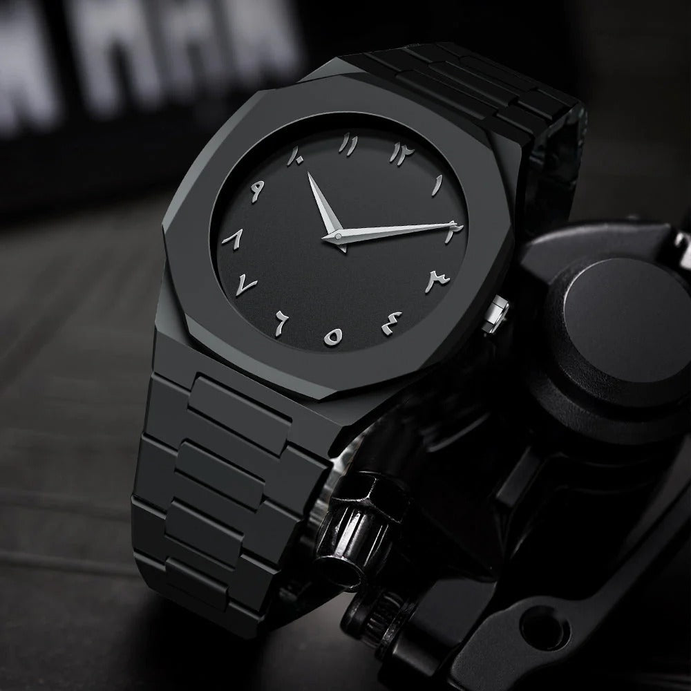 Noiraq™ Stainless Steel Arabic Matt Black Watch | Limited Edition